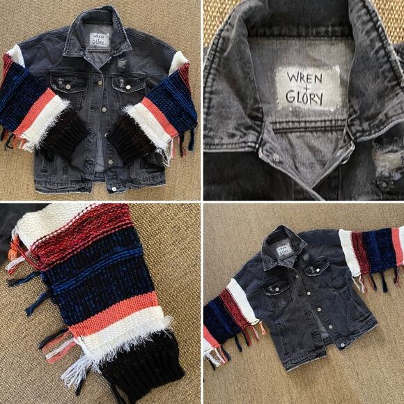 Wren + Glory $425 Free People Yellowstone Knitter Denim Jacket MED EUC - Picture 1 of 16